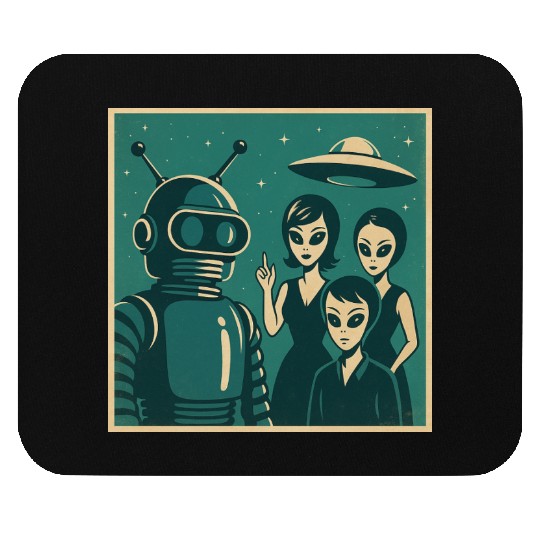 Retro Sci-Fi Alien Encounter Design Mouse Pads