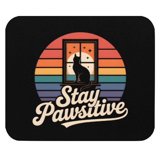 Stay Pawsitive Retro Cat Window Starry Night Mouse Pads