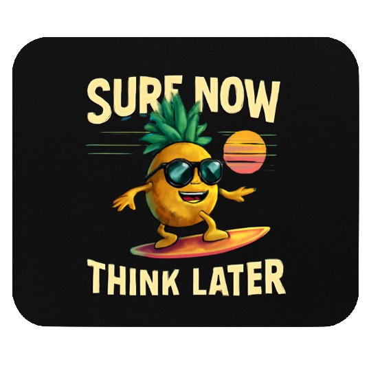 Retro Pineapple Surfing Rainbow Wave Mouse Pads
