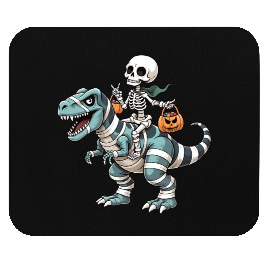 Skeleton Riding Mummy Dinosaur Funny Halloween Mouse Pads