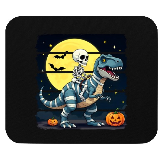 Skeleton Riding Mummy Dinosaur Funny Halloween Mouse Pads