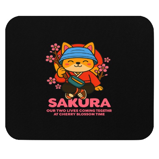 Kawaii Samurai Fox Cherry Blossom Design Mouse Pads
