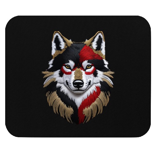 German Wolf Head in Black Red and Gold Mouse Pads