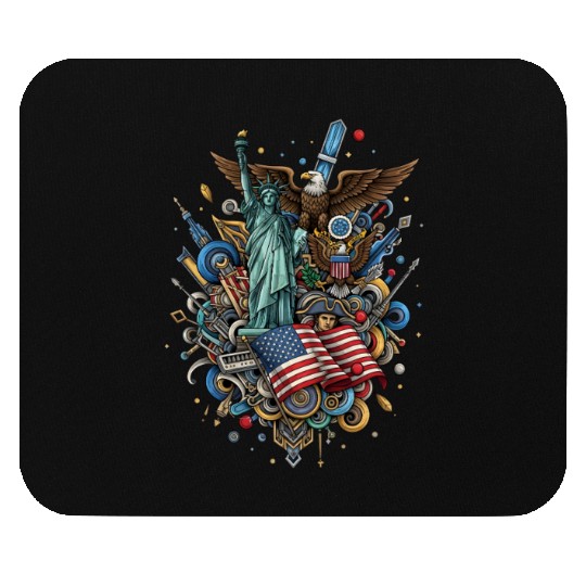 Patriotic US Icon Collage Print Mouse Pads