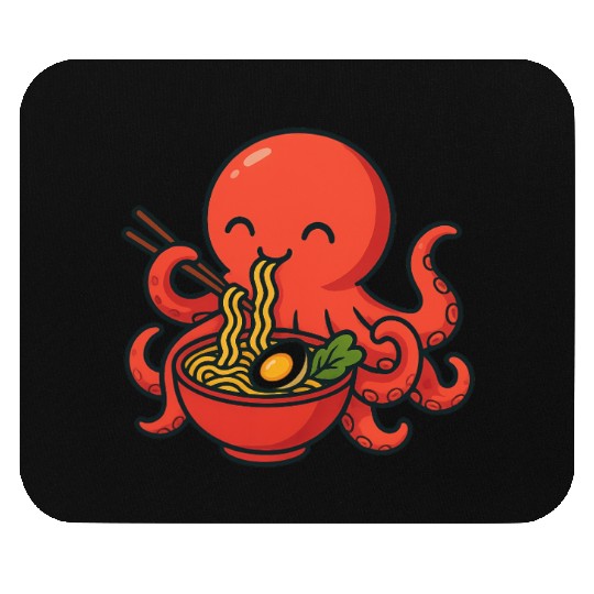 Playful Octopus with Ramen Bowl Mouse Pads