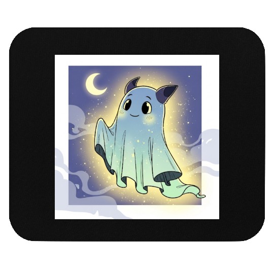 Cute Ghost Bat Under Moon Scene Mouse Pads