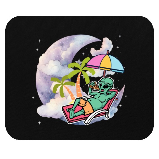 Galactic Alien Relaxing with Pizza Mouse Pads