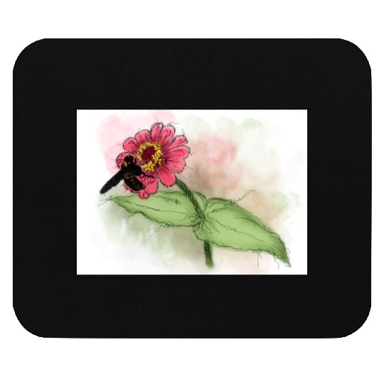 Wildflower and Bumblebee Illustration Mouse Pads