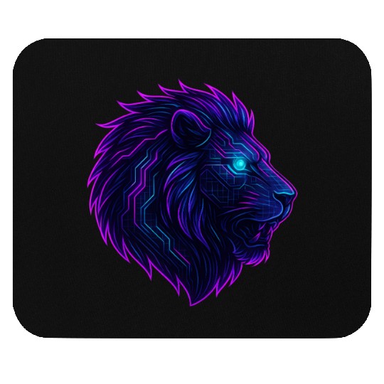 Neon Roar Cyberpunk Lion Head Mouse Pads