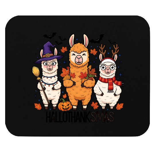 Hallothanksmas Llama Trio Halloween Xmas Mouse Pads Gift