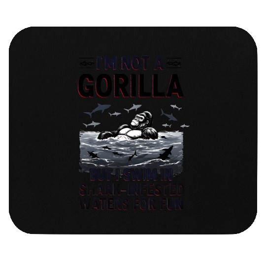 Gorilla vs Sharks Funny Swim Graphic Design Mouse Pads