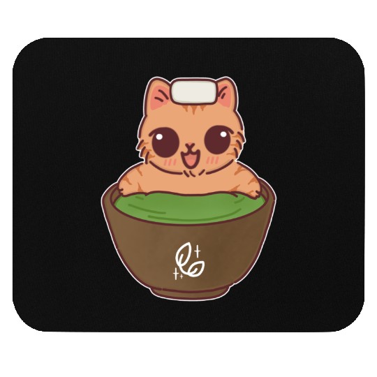 Kawaii Cat in Matcha Onsen Mouse Pads