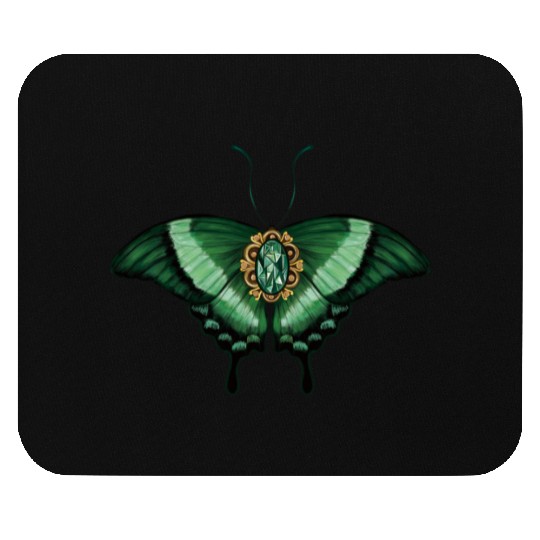 May Emerald Peacock Butterfly Gemstone Design Mouse Pads