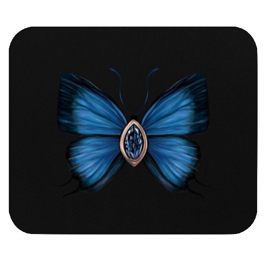 September Sapphire Blue Butterfly Gemstone Design Mouse Pads