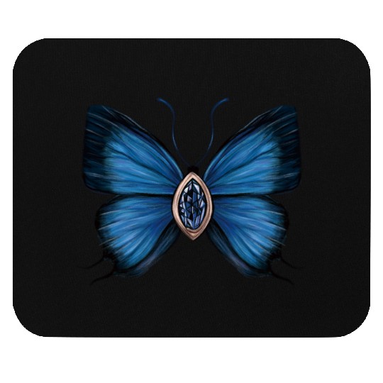 September Sapphire Blue Butterfly Gemstone Design Mouse Pads