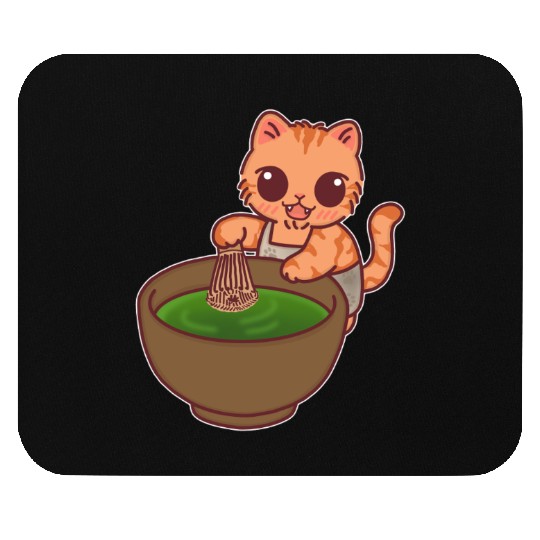 Kawaii Cat Matcha Barista Whisking Tea Mouse Pads