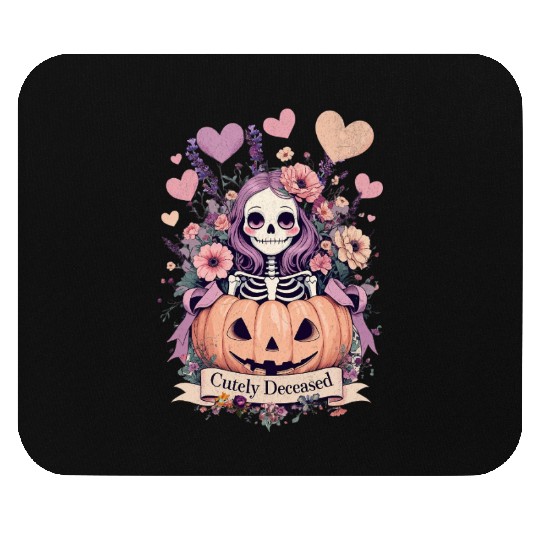 Whimsical Skeleton with Pumpkin and Floral Accents Mouse Pads