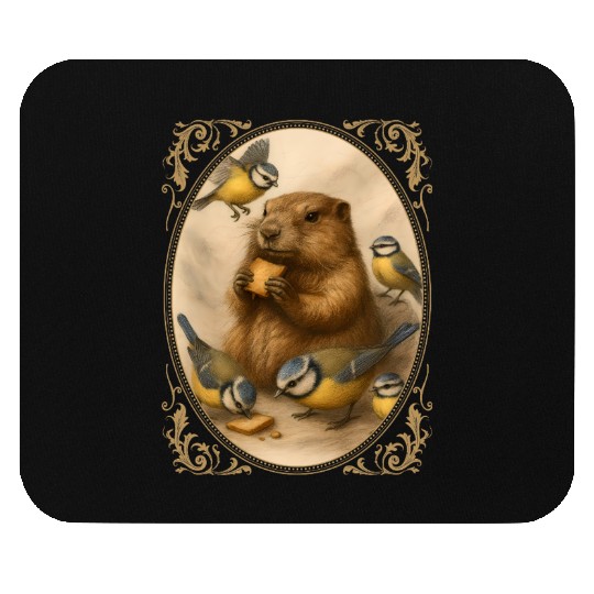 Marmot groundhog cute animal eating with birds Mouse Pads