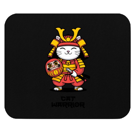 Kawaii Samurai Cat with Daruma Doll – Japanese  Mouse Pads