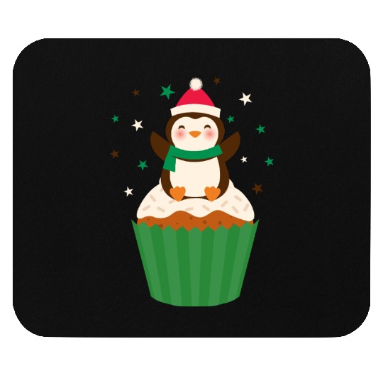 Whimsical Penguin Holiday Cupcake Design Mouse Pads