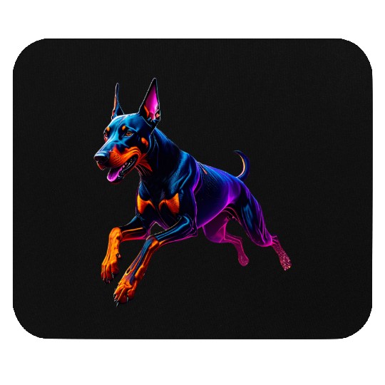 Neon Doberman Running Illustration Mouse Pads