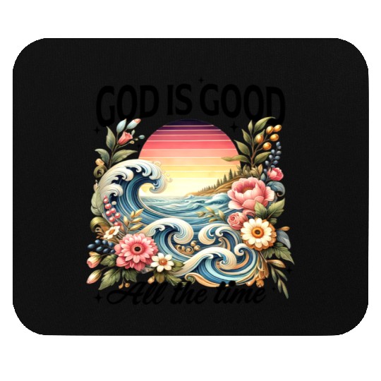 Elegant Wave and Floral Sunset Scene - GOD IS GOOD Mouse Pads