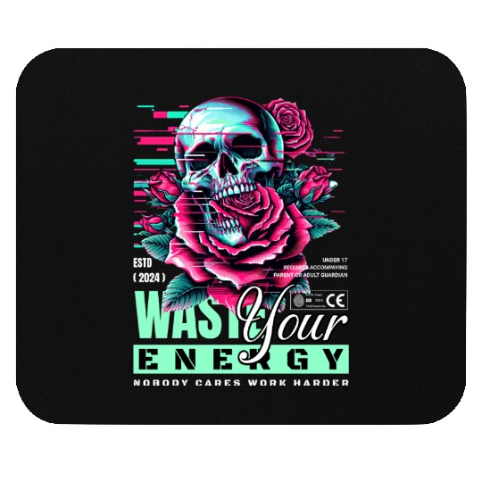 Vivid Skull with Roses Neon Artwork Mouse Pads