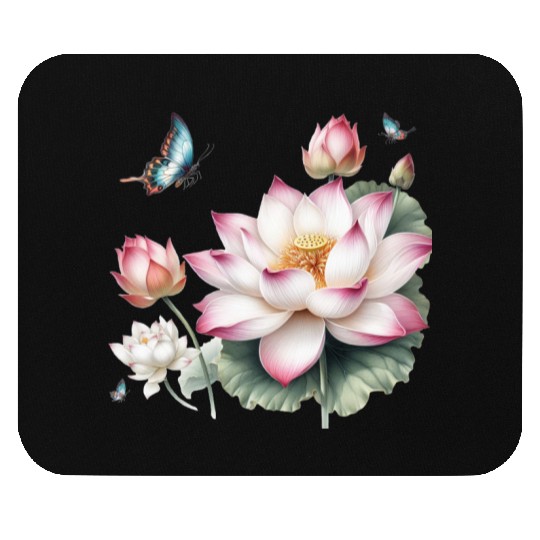 Light Pink Lotus and Butterflies  Mouse Pads