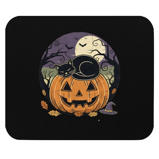 Spooky Cat Nap Pumpkin | Halloween Party Design Mouse Pads