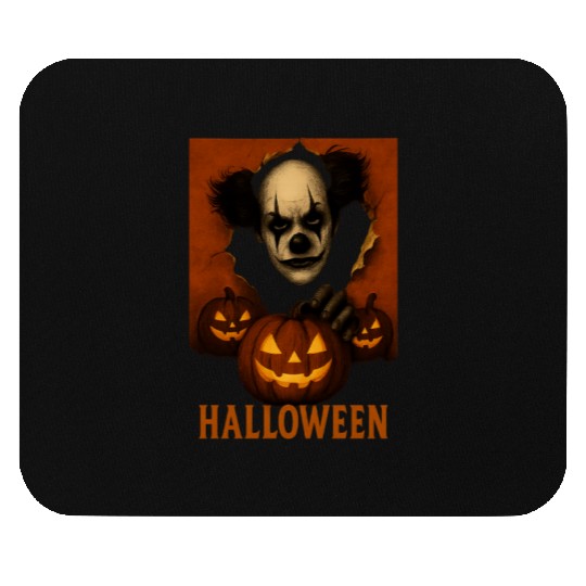 Eerie Clown with Jack-O-Lantern Pumpkins Mouse Pads