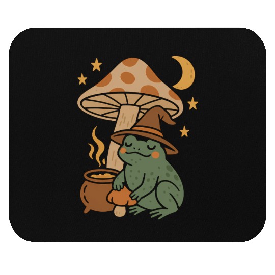 Witch Frog with Mushroom and Night Sky Mouse Pads