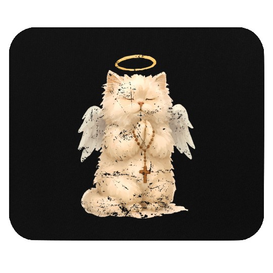 Heavenly Praying Cat with Angel Wings Mouse Pads