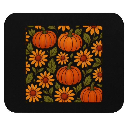 Autumn Pumpkin and Daisy Pattern Mouse Pads