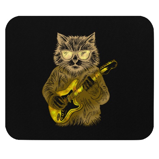 Funny Cat with sun glasses playing electric guitar Mouse Pads