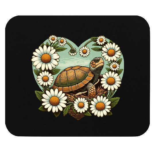 Turtle surrounded by Daisy Heart Design Mouse Pads