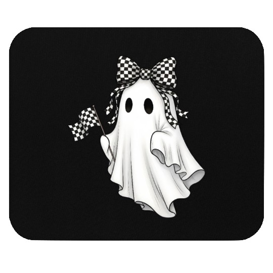 Ghost Boo Checkered Bow Race Day Racing Flag Racer Mouse Pads