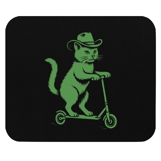 Cowboy Cat Riding Scooter Funny Retro Design Mouse Pads