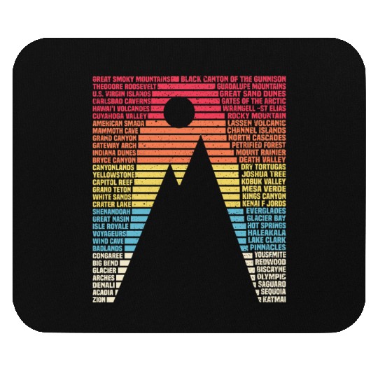 National Parks List Word Vintage Camping Hiking Mouse Pads