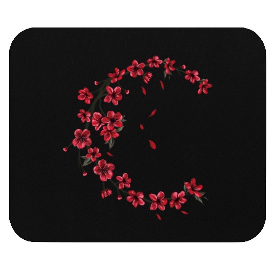 Red Moon Cherry Blossom Sakura Flower Design Mouse Pads