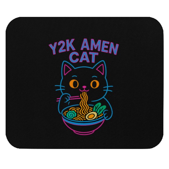 Y2K Ramen Cat – Retro Neon Anime Noodle Lover Desi Mouse Pads