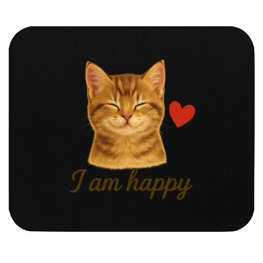 I Am Happy – Cute Realistic Cat with Red Heart Mouse Pads