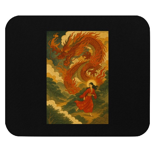 Majestic Dragon and Warrior Scene Mouse Pads