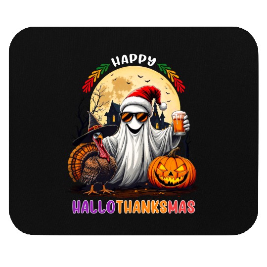 Happy Hallothanksmas Halloween Thanksgiving Xmas Mouse Pads