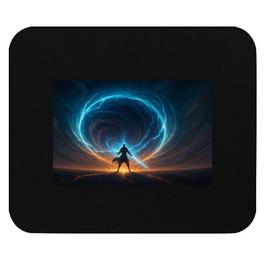 Epic Cosmic Warrior with Energy Vortex Mouse Pads