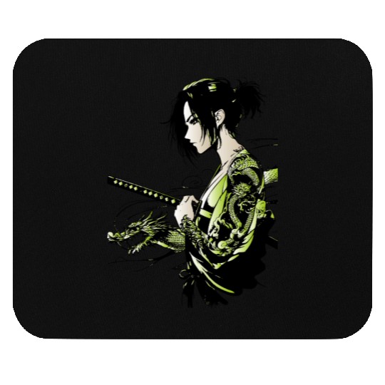 Manga - Neon Samurai with Dragon Ink Design Mouse Pads