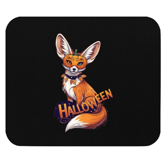 Enchanted Fox with Jack-o-Lantern Mask Mouse Pads