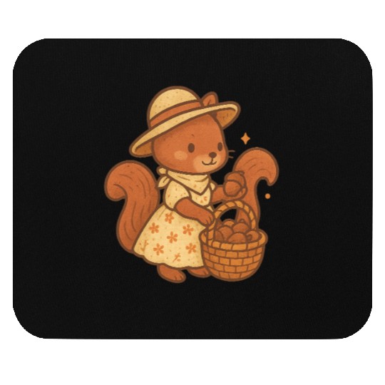 Vintage Squirrel in Summer Dress with Basket Mouse Pads