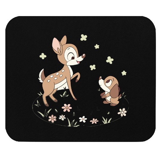 Charming Cartoon Fawn with Puppy Friend Mouse Pads