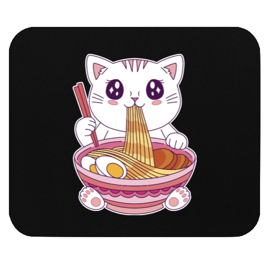 Cute Kawaii Cat Eating Ramen  Mouse Pads