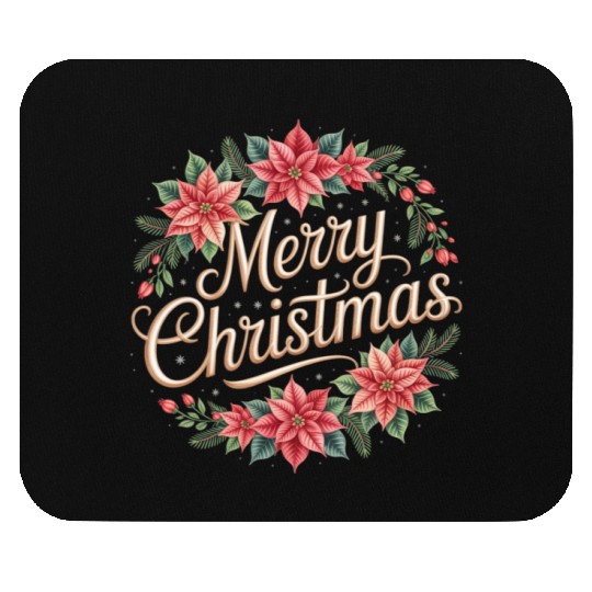 Elegant Poinsettia Wreath Merry Christmas Script Mouse Pads